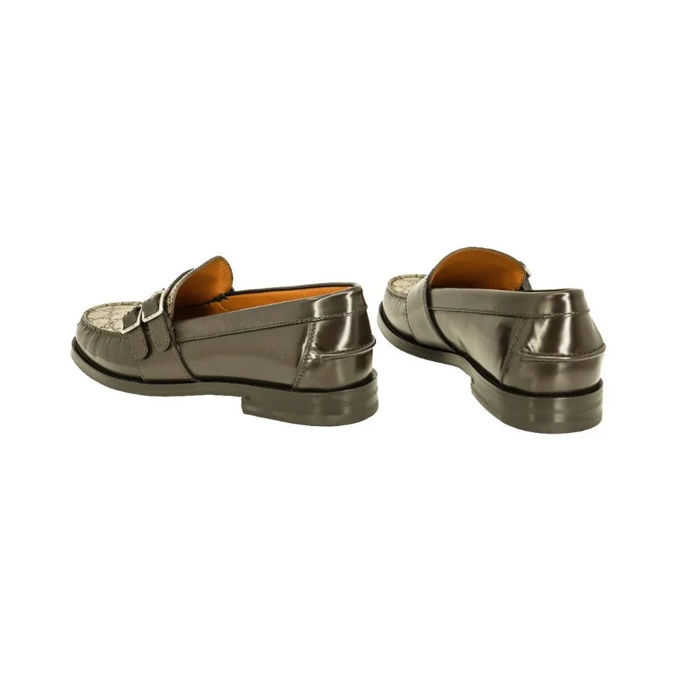 Gucci Men's GG Supreme and Leather Double Buckle Loafers - Picture 3 of 9